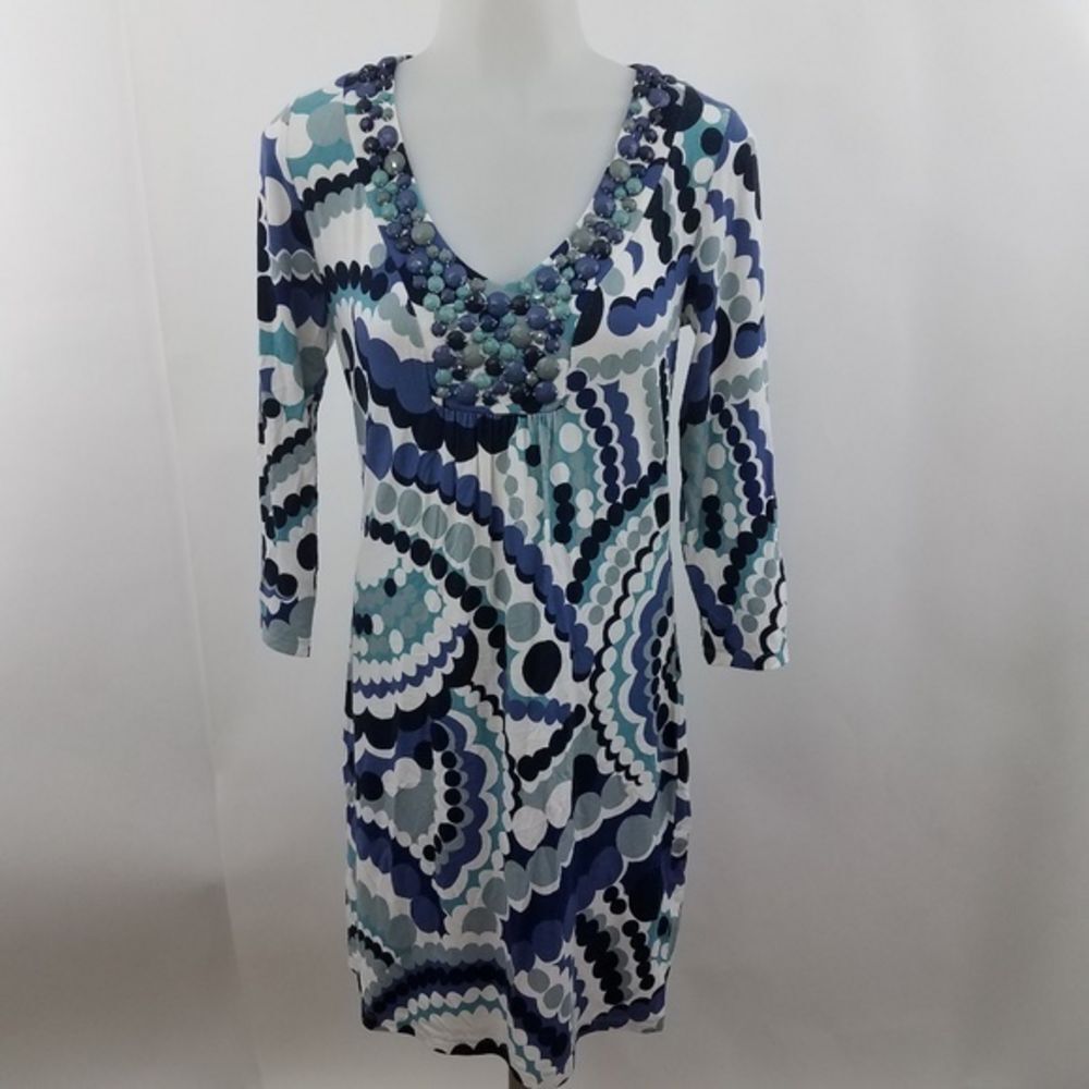 Boden Blue Beaded Long Sleeve Dress Size 2‎ Groovy
